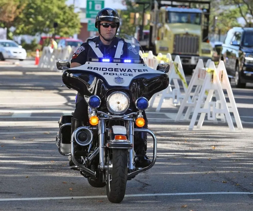 BPD Motorcycle unit in a parade.