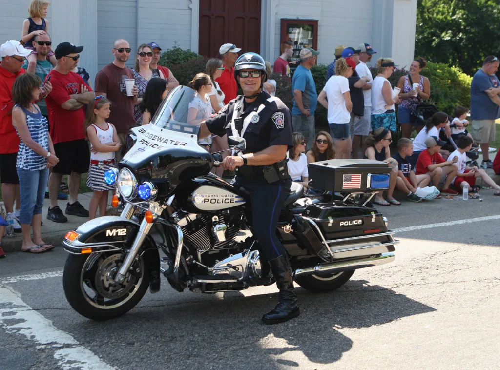 BPD Motorcycle unit in a parade.